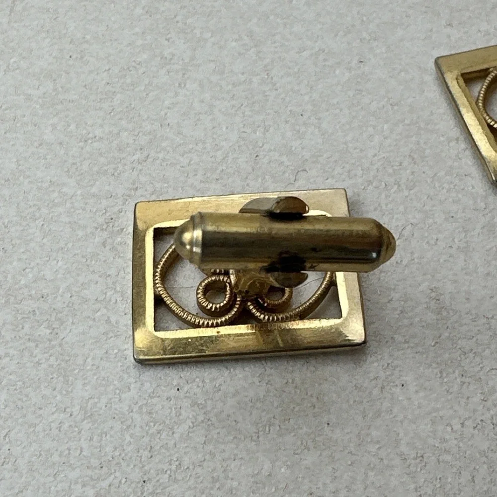 Vintage Gold Tone Heart Cufflinks & Tie Clip Set Unmarked